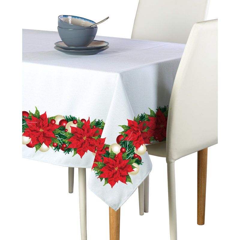 Leacross Floral Square Christmas Tablecloth, 60" L x 60" W, Christmas Poinsettia Garland