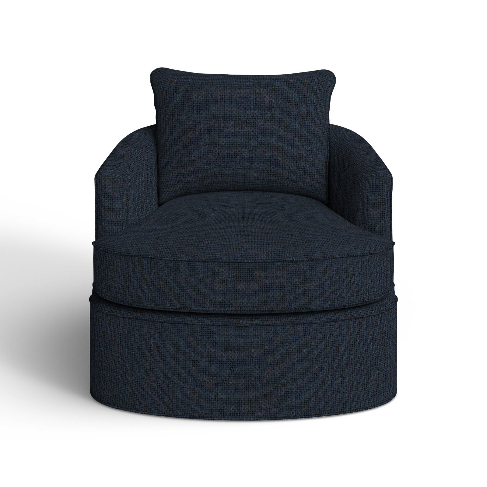Mills Upholstered Swivel Barrel Chair, Macarena Dark Blue Performance
