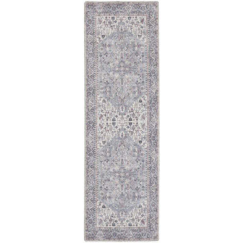 Machine Washable Oriental Gray Area Rug, Runner 2'2" x 12'