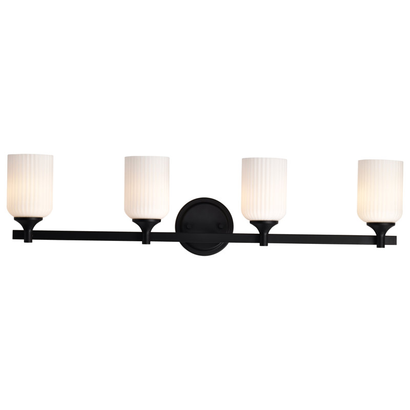 Meuble-lavabo Solara, 32,63 po de largeur, Noir mat, Quatre lumières