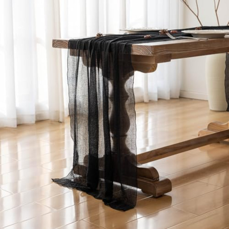 Chemin de table en mousseline noire (lot de 3) pour l'Halloween, 3 mètres, idéal pour la décoration.