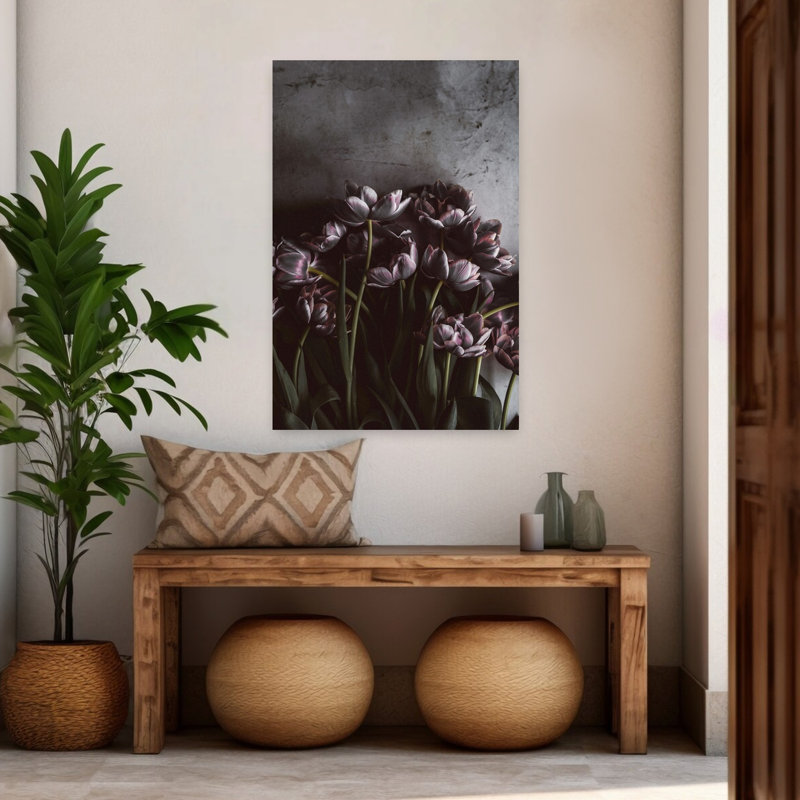 Tulipes foncées, art contemporain de tulipes, H 48 po x l 32 po