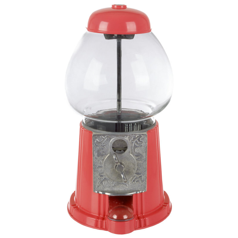 Distributeur automatique de bonbons 15 po avec tirelire - Distributeur de bonbons à gomme à bulles avec globe en verre et base en métal - Distributeur automatique de boules de gomme de style rétro par Great Northern Popcorn (rouge)