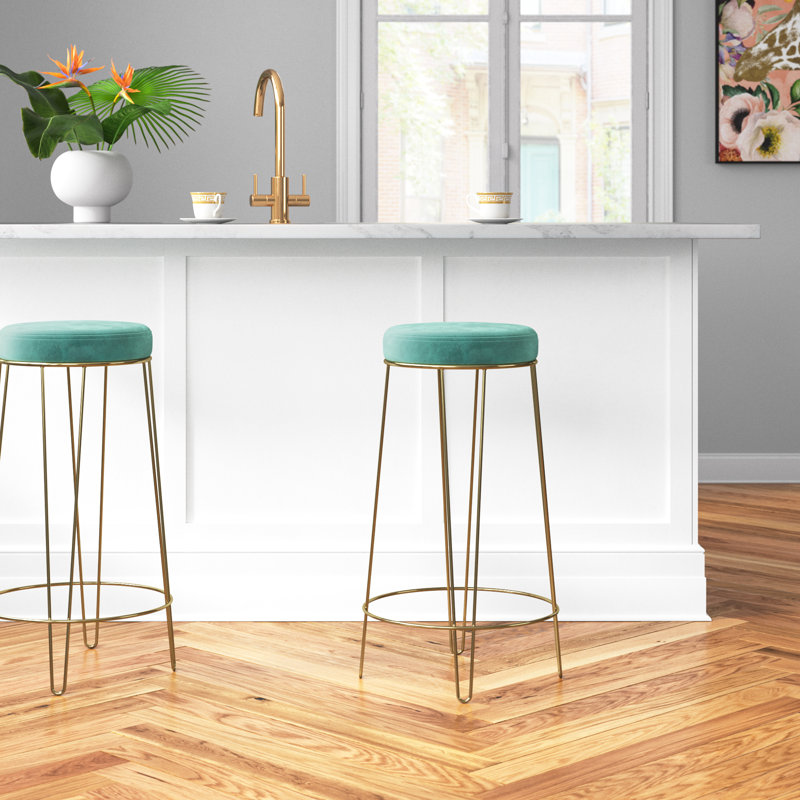 Upholstered Velvet Counter Stool with Steel Frame