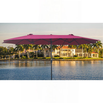 Parasol extérieur imperméable de 15 pi x 9 pi à double face avec table de jardin et parasols simples avec manivelle et évents pour terrasse de jardin