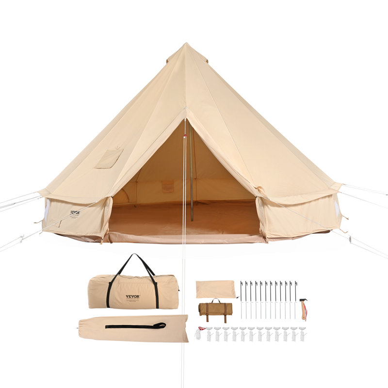 VEVOR Canvas Bell Tent 4-Season Camping Yurt Tent with Stove Jack, 8 Person, 117"H x 197"W x 197"D