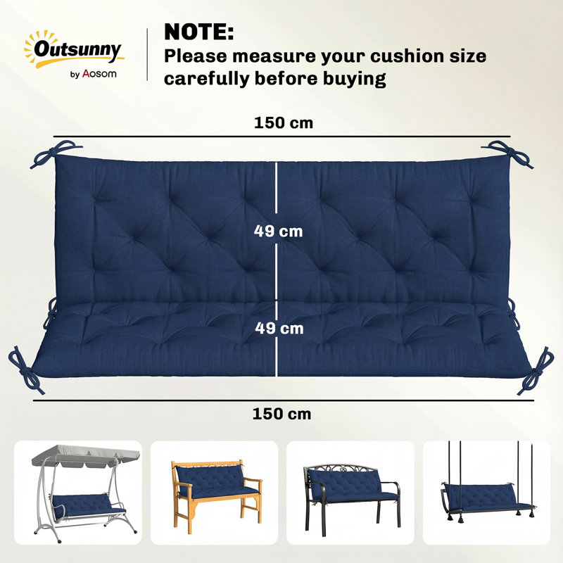 Outdoor Seat Cushion, Blue, 150 cm W x 98 cm D