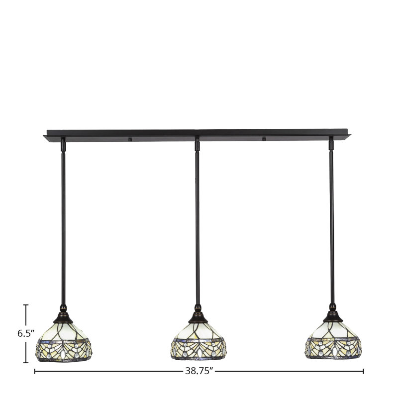 Luminaire suspendu linéaire sur pied 3 lumières avec verre Royal Merlot de 7 po, Granit foncé