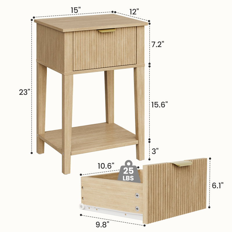 Modern Minimalist End Table With Open Storage Shelf, Natural Oak