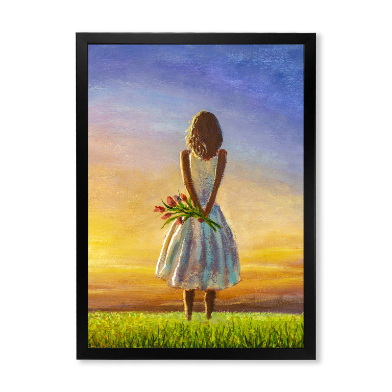 Fleurs, fleurs sauvages et camomille II - Peinture, Toile avec cadre photo noir, H 20 po x l 12 po x P 1 po