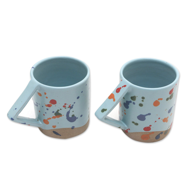 Tasses en céramique faites à la main à motif d'arc-en-ciel de nigelle (paire)