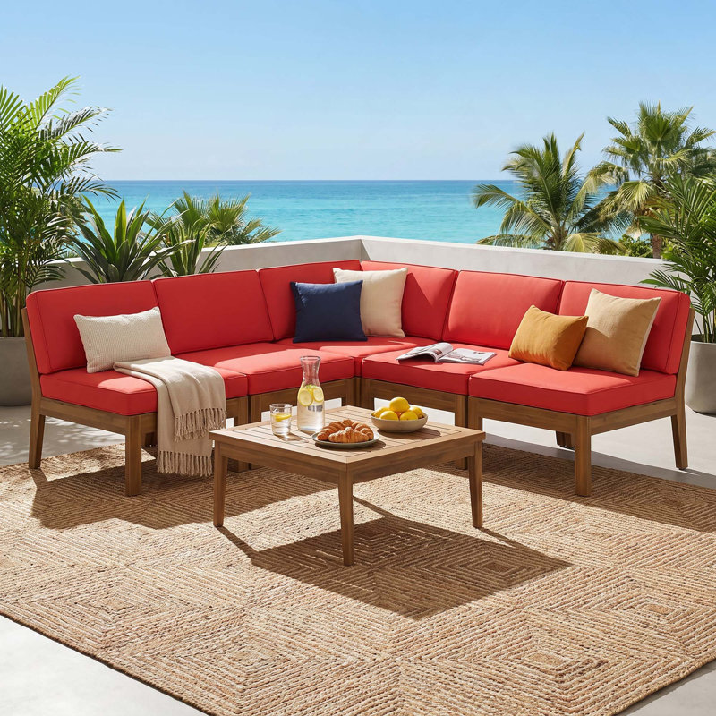 Ensemble de canapé modulaire sans accoudoirs 5 places en bois d'acacia avec table