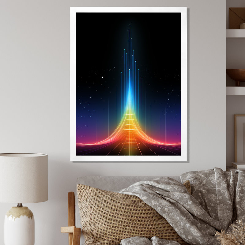 Singularity Consciousness Ascension - Abstract Shapes Wall Decor, 32" H x 24" W x 1" D, White Picture Framed