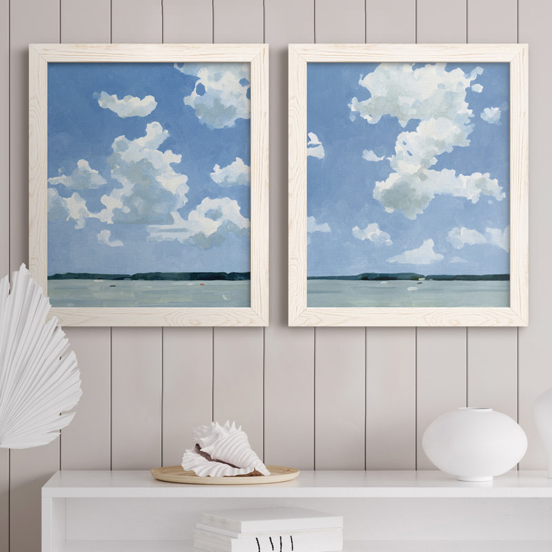 «Juillet Lakeside I», ensemble de 2 peintures sur toile encadrées, H 20 po x l 34 po x P 1,5 po, Toile blanche encadrée
