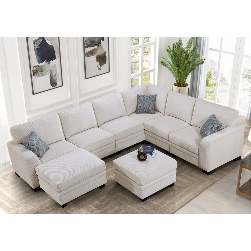 Canapé modulaire en coin 8 pièces 8 pièces, Velours côtelé crème