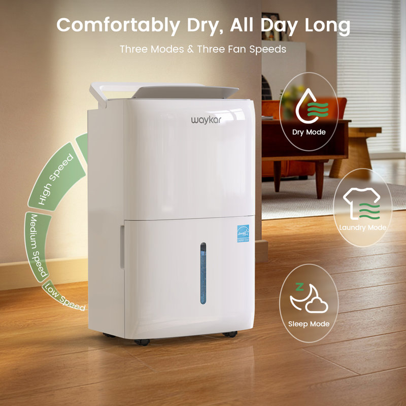 Waykar 2000 Sq. Ft White Portable Dehumidifier with Humidistat