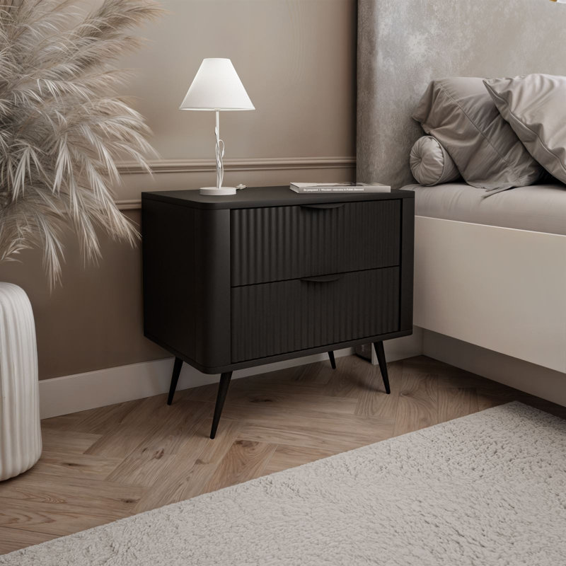63cm W Manufactured Wood Bedside Table, Black