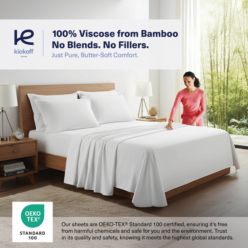 100% Organic Viscose From Bamboo Sheets Set, 300 Thread Count, 4-pc Set, Luxury Cooling Sheets, Deep Pockets - Gift-Ready Packaging, Full Size (White)