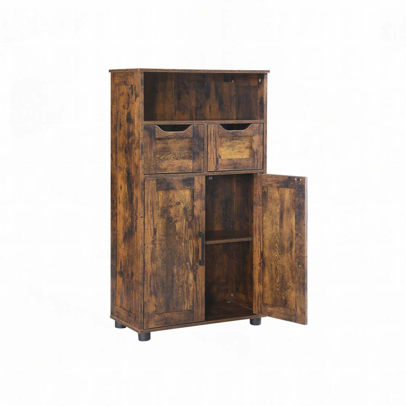 Storage Cabinet with 2 Large Drawer & Adjustable Shelf, Rustic Brown