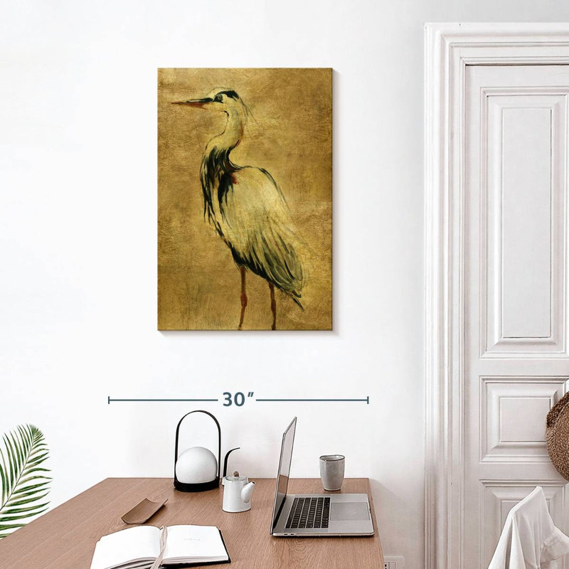 Brampt Gold Crane At Dusk II, 30" H x 20" W
