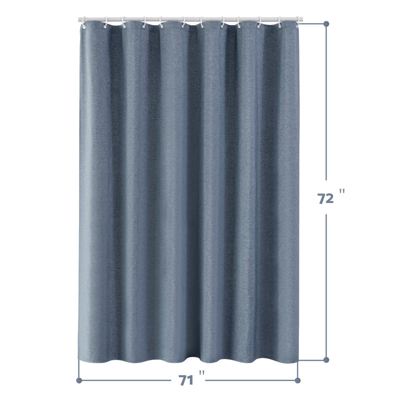 Linen Textured Shower Curtain and Hooks Set, Blue Grey
