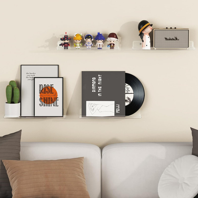 Floating Wall Shelves 10 Pack, Acrylic Storage Shelves For Books, Vinyl Records, Photos, And Decor, Space-Saving Solution For Bedroom, Living Room, Bathroom, And Kitchen Organization