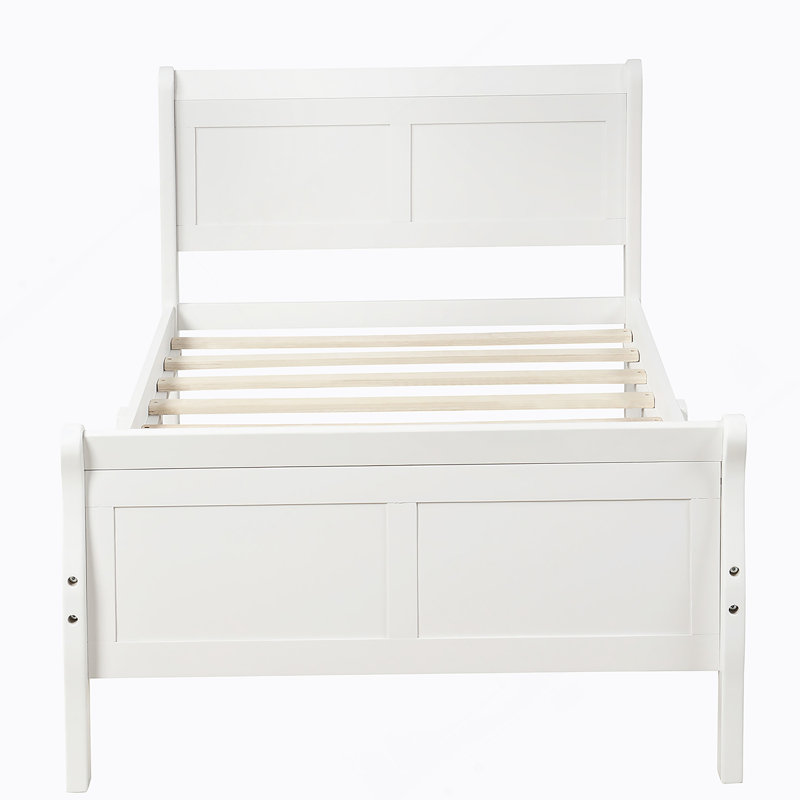 Lit plateforme avec base de lit en bois et sommier avec base de lit et support en lattes de bois, Twin, Blanc