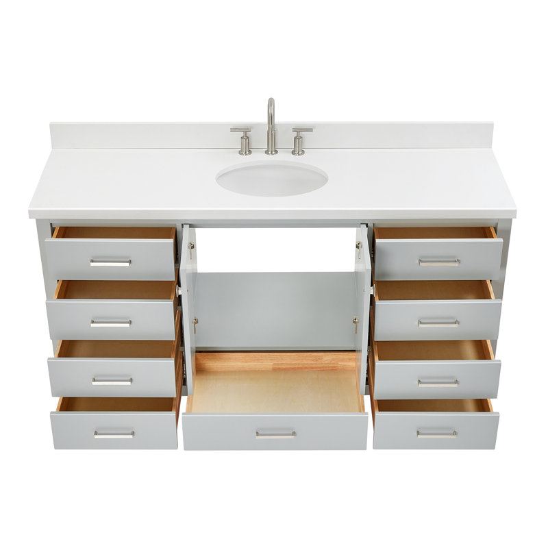 Meuble-lavabo sur pied simple 67 po avec comptoir en quartz Cambridge, Gris