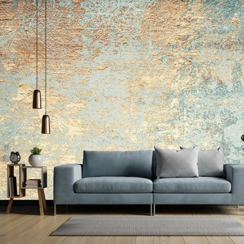 Murale abstraite turquoise Patina, L 96 po x l 108 po