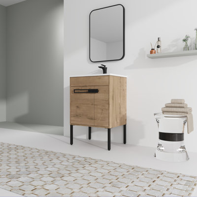 Meuble-lavabo autoportant / flottant pour salle de bain avec lavabo et poignée en métal