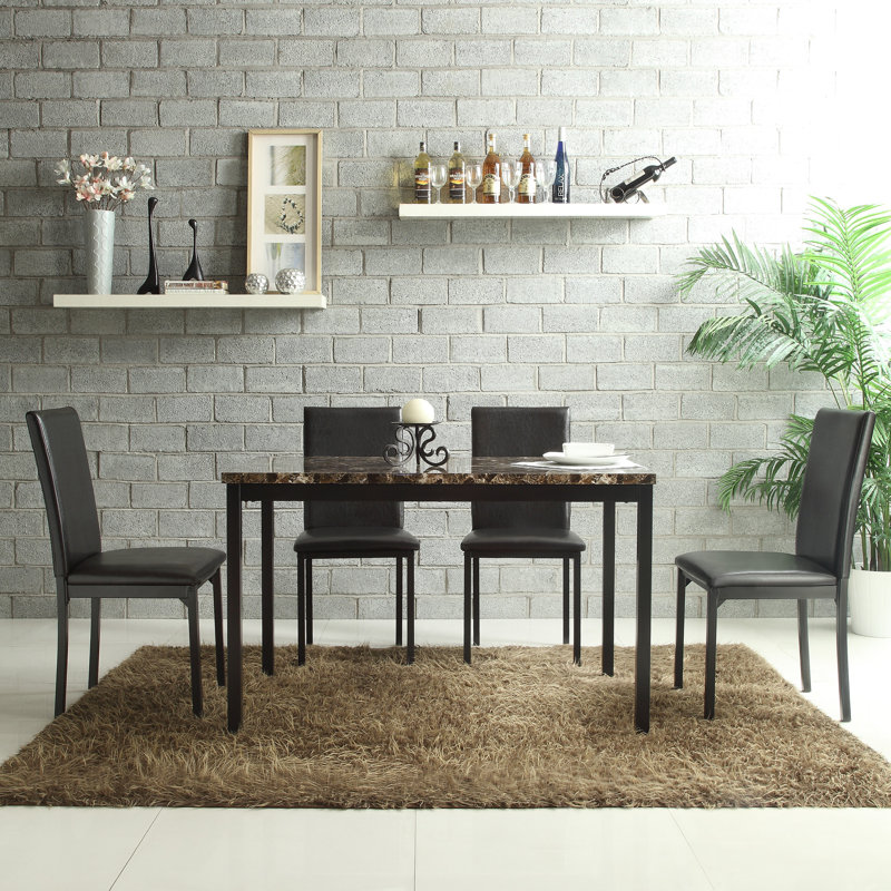 Mizell 4 - Person Four Leg Dining Set, Brown/Black Table with Dark Brown/Black chair
