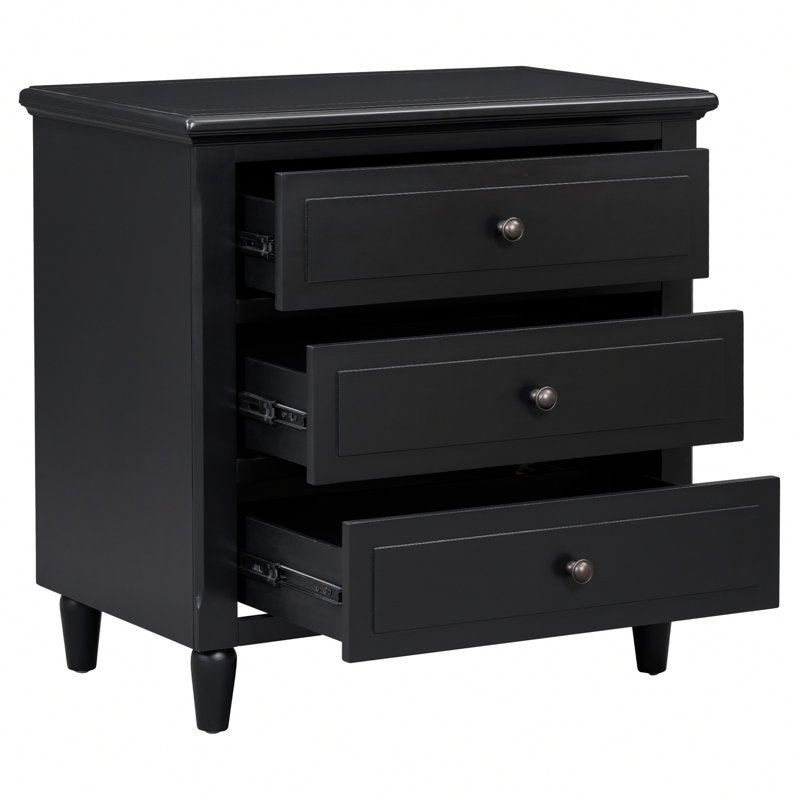 Table de chevet 3 tiroirs en bois pour chambre à coucher moderne, Noir