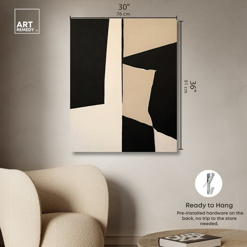 Modern Black and Beige Abstract Canvas Wall Art, 30" x 36"