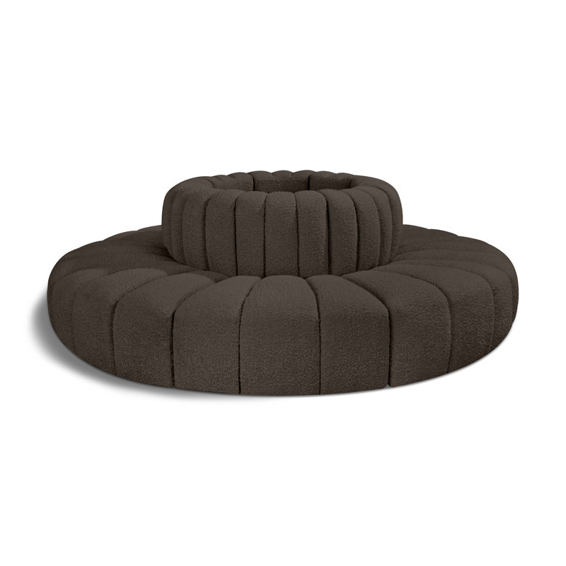 Hite Upholstered Curved Sectional Reversible, Brown Boucle Fabric