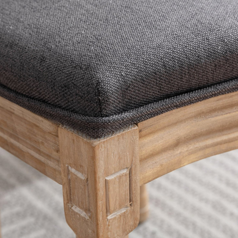 Chaises de salle à manger en tissu de lin gris foncé, élégance française, base en bois massif, finition antique de style Sw1845dg, bois