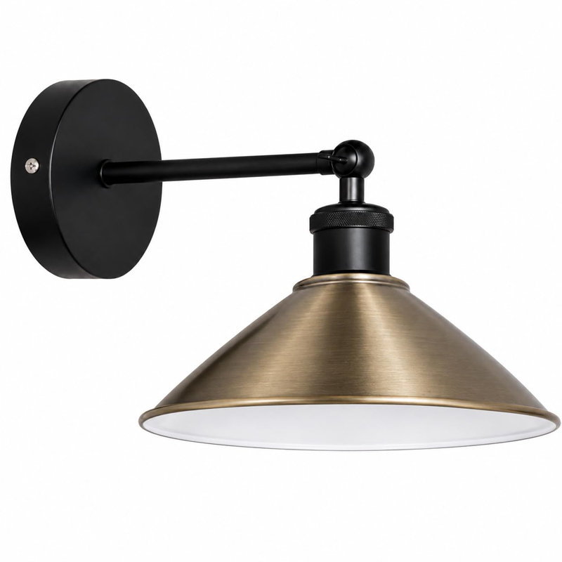 Industrial Adjustable Wall Sconce with Conical Shade, Green Brass