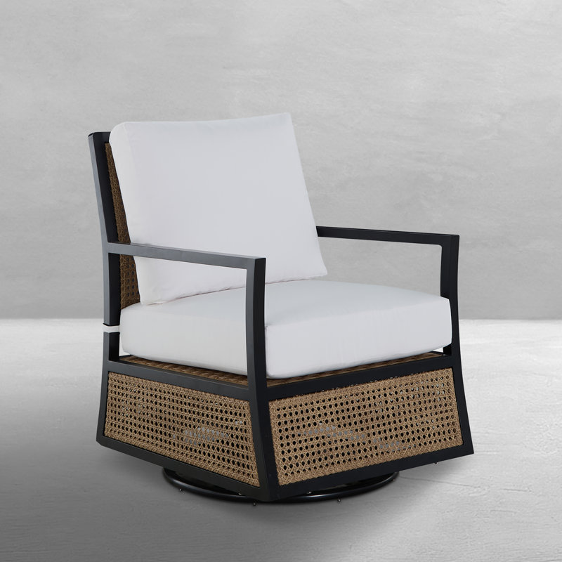 Fauteuil oscillant en aluminium et cannes Bermuda, Sans bourrure + bourre standard, Forêt de lin, Minuit et canne naturelle
