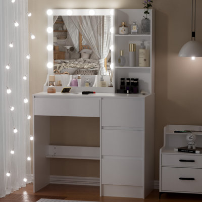 Vanity Desk With Mirror, 3 Lighting Modes, Makeup Table With Drawers And Storage Shelves For Girls