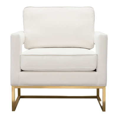 Lake Accent Chair In White Performance Fabric W/ Brushed Gold Metal Base
