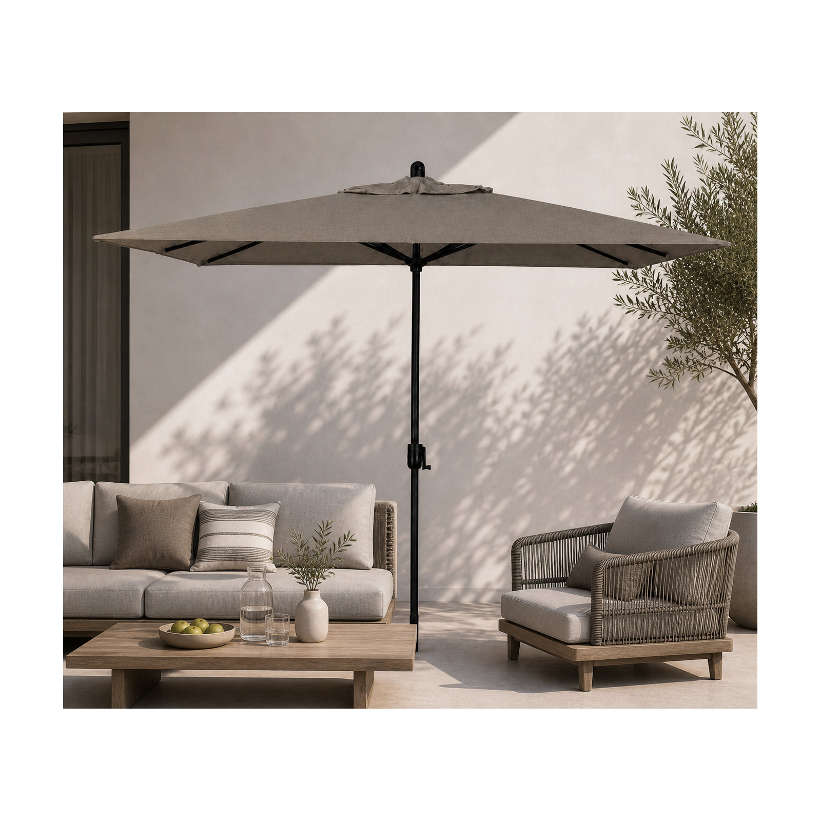 Olivier 116.7'' Outdoor Umbrella, Starring Gray, Canvas Taupe Sunbrella® Canvas