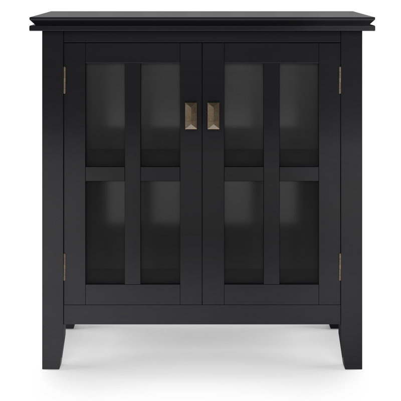 Artisan Black Solid Wood Low Storage Cabinet with Adjustable Shelves