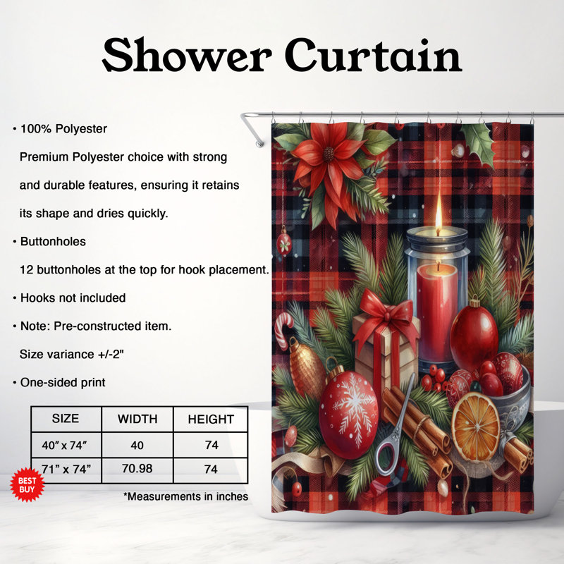 Rideau de douche 1 pièce Christmas Tartan, H 74 po x l 40 po