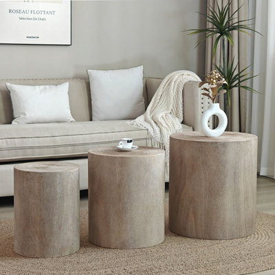 Ensemble de 3 tables, tables basses rondes en bois, tables d'appoint pour le salon