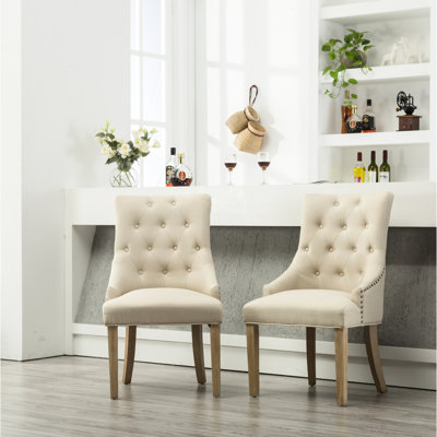 2 chaises à oreilles en bois massif à boutons brun clair - Confortable pour 2 personnes en attente de confort
