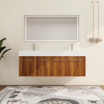 Beckby 60'' Wall-Mounted Double Bathroom Vanity With Resin Vanity Top