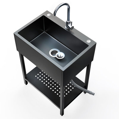 Freestanding Utility Sink In Back, 26 In. W X 18 In. D  | Stainless Steel | With Full Accessroies