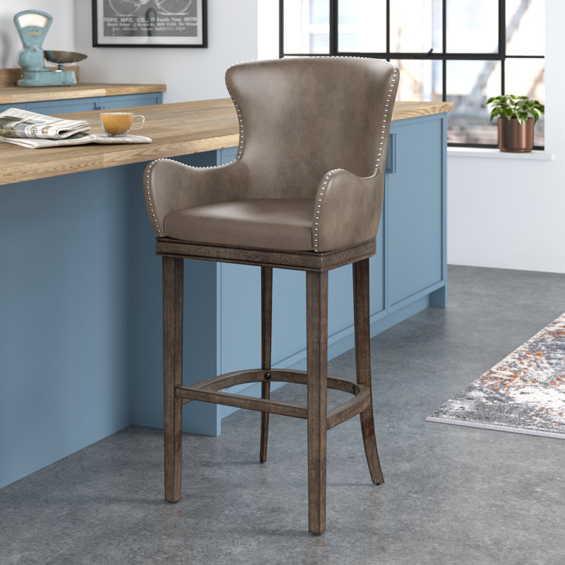 Gunther Swivel Upholstered Counter Stool with Solid Wood Frame, Bar Stool (30" Seat Height), Taupe