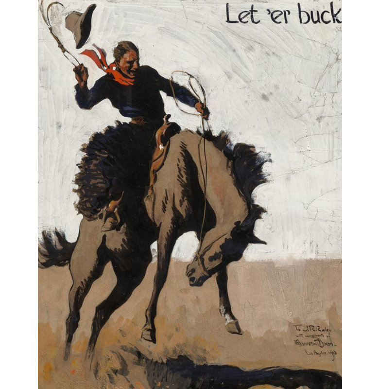 «Let‘ Er Buck! Pendleton Round up »par Maynard Dixon - Art mural sur toile tendue avec châssis, H 18 po x l 14 po