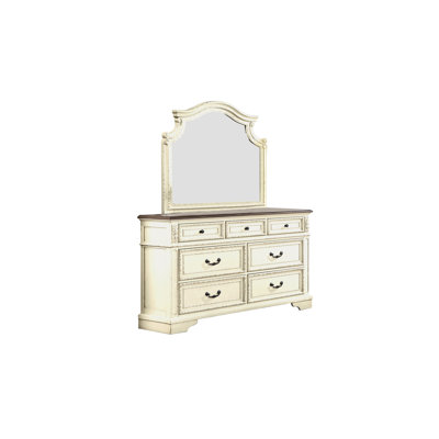 Miroir de chambre à coucher traditionnel en beige antique - Bois massif et élégant pour un style élégant