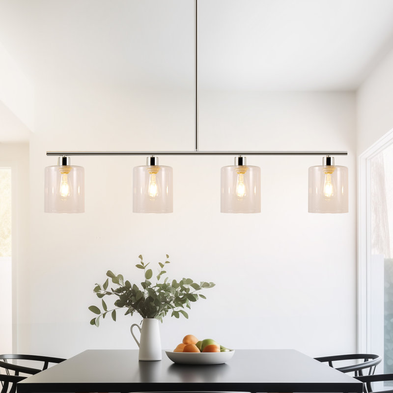 Luminaire suspendu linéaire en verre à intensité variable pour îlot de cuisine à 5 lumières de 5,9 po (l) à hauteur réglable
